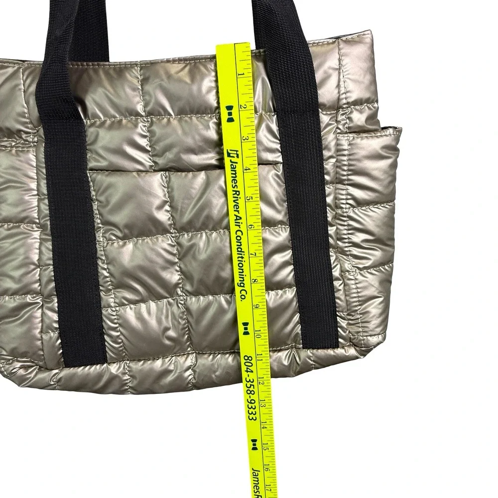 Puffer‎ Quilted Tote Shoulder Bag Metallic Gold Bronze Black Straps Zipper